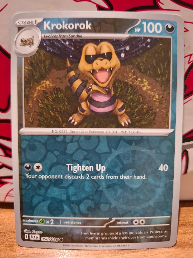 Pokemon Krokorok BLK 058/086 reverse holo, Ophalen of Verzenden, Nieuw, Losse kaart