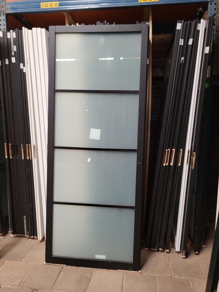 93x231,5cm binnendeur opdek R Staal look zwart mat glas SK48, Ophalen, Zevenaar, 80 tot 100 cm, Binnendeur