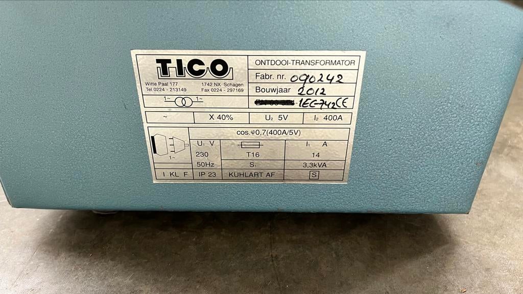 Tico ontdooi transformator, Ophalen, Zo goed als nieuw, 250 ampère of meer, Elektroden