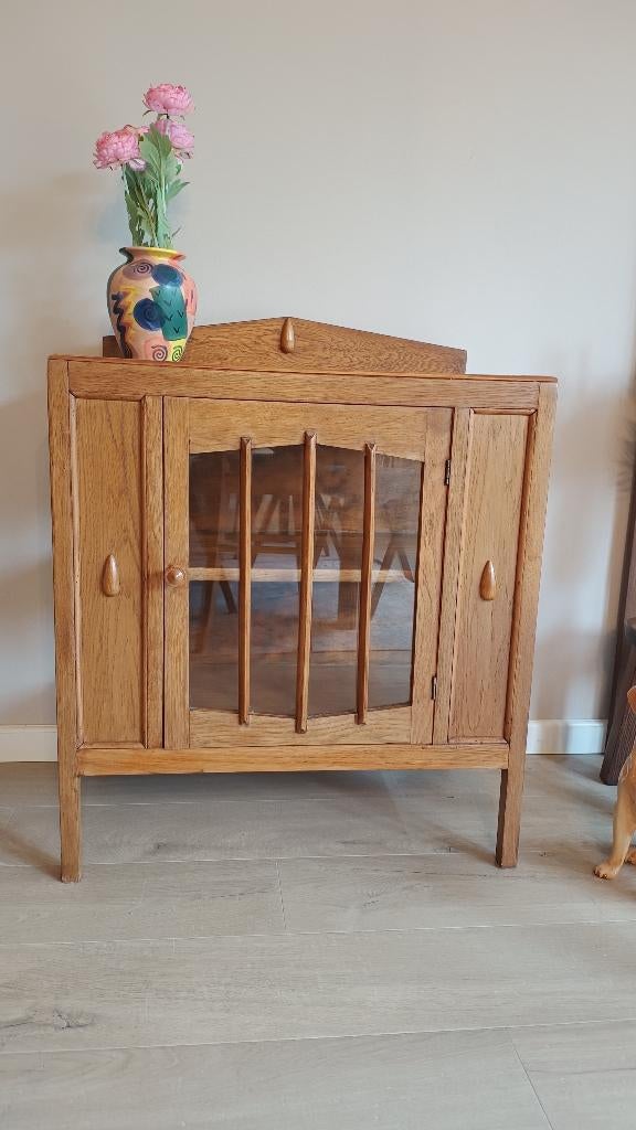 Art deco Amsterdamse school vintage vitrinekastje, Ophalen, Glas, Met deur(en), Art deco
