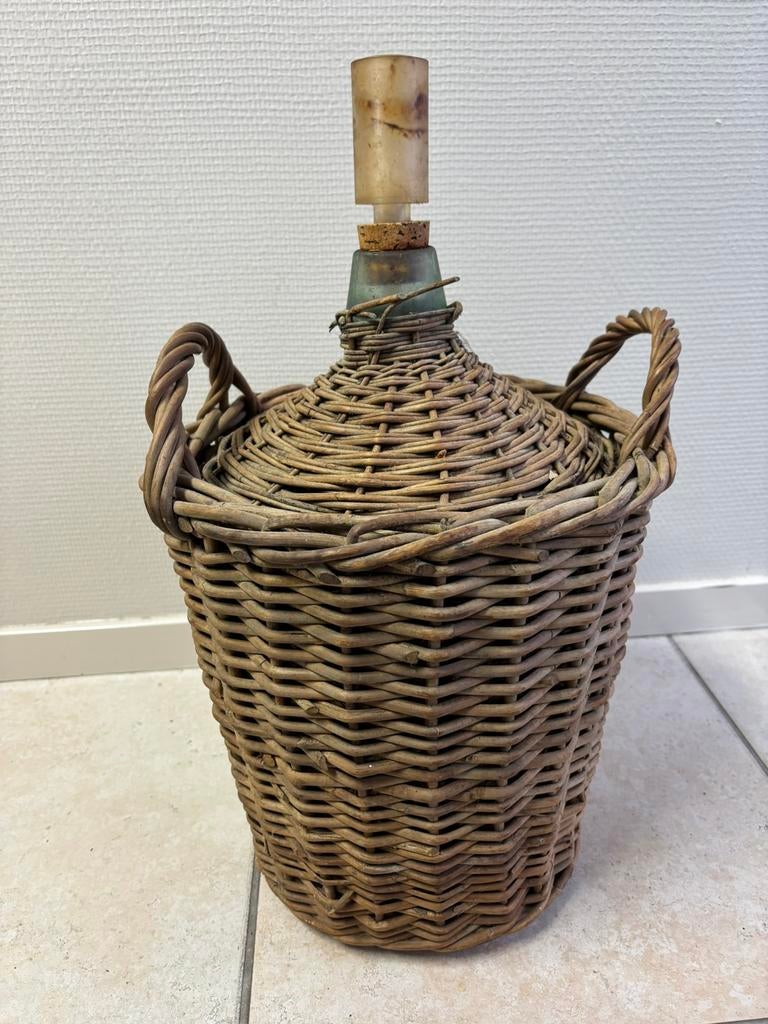 Vintage gistfles met originele mand, Gistfles, Rond, Zo goed als nieuw, Riet