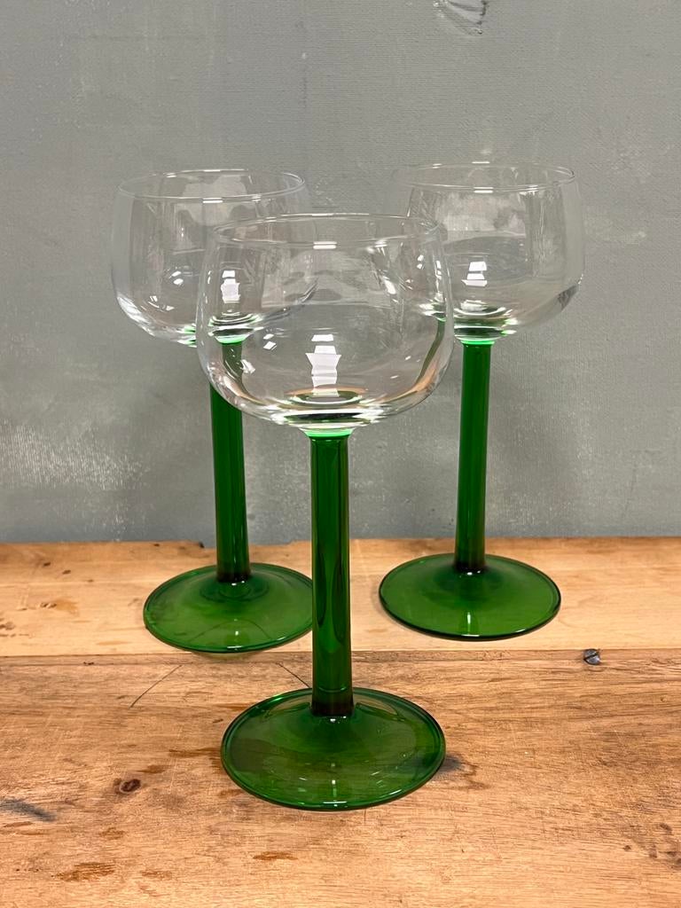 Vintage portglazen groen 1970 set/3, Gebruikt, Ophalen of Verzenden, Glas, Overige stijlen