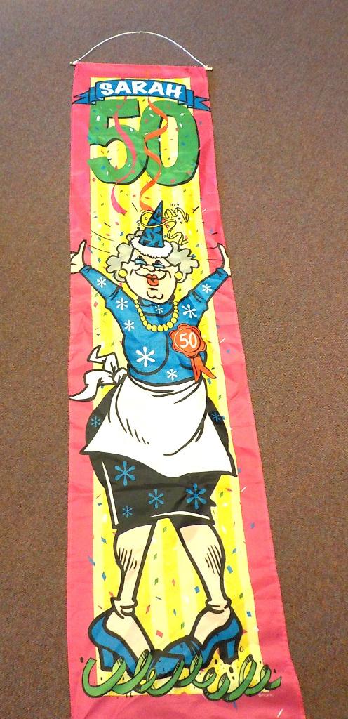 Banier Sarah 50 jaar, Hobby en Vrije tijd, Ophalen of Verzenden, Zo goed als nieuw, Versiering, Abraham of Sarah