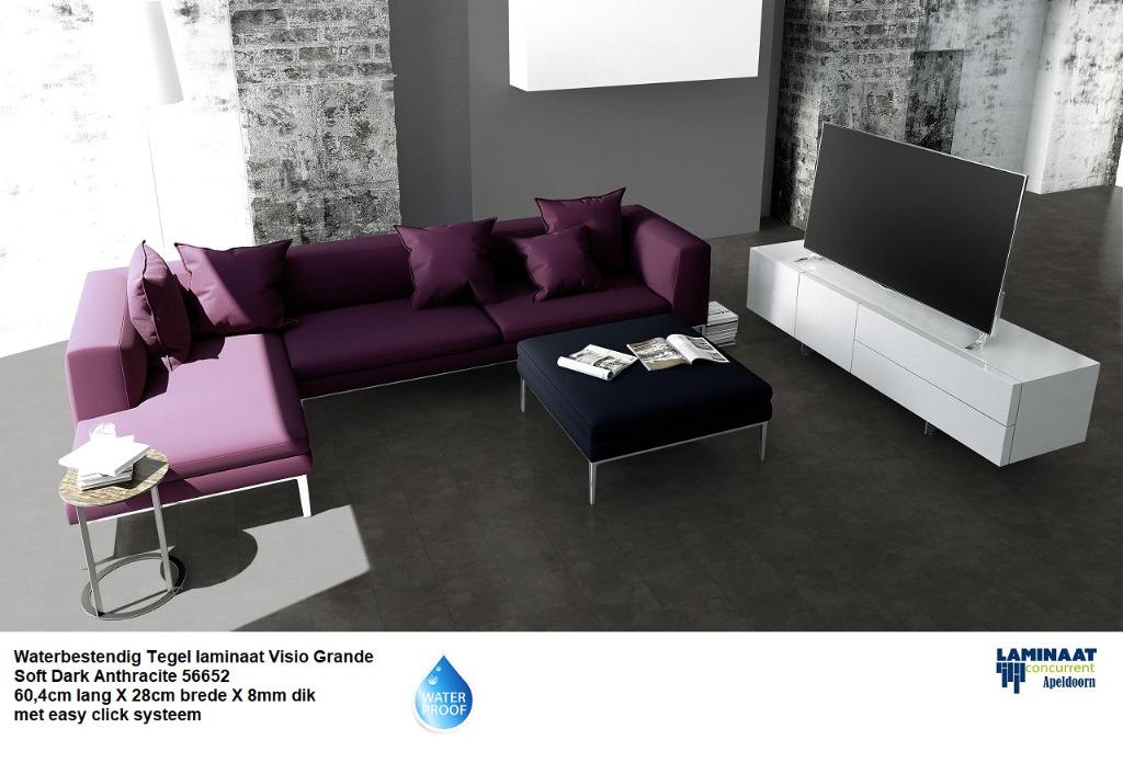 Waterbestendig Tegel Laminaat Dark Anthracite €14,95p/m2, 75 m² of meer, Zwart, Nieuw, Ophalen of Verzenden