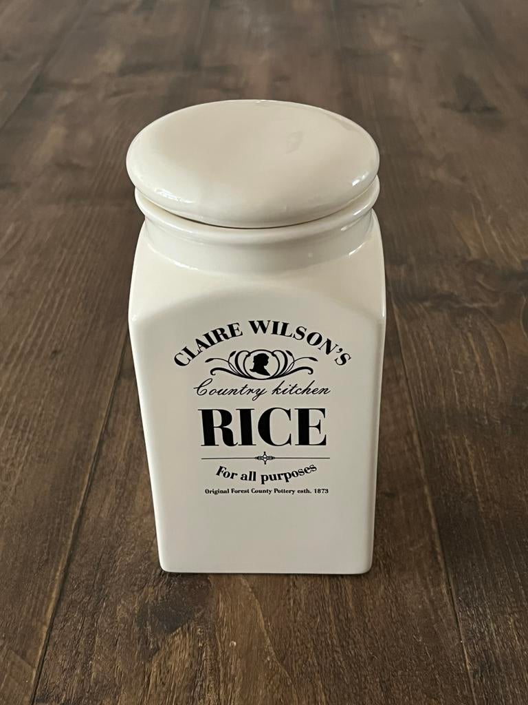 Claire Wilson’s ‘Rice’ voorraadpot voor rijst. Vintage, Huis en Inrichting, Keuken | Potten en Pannen, Ophalen of Verzenden, Zo goed als nieuw