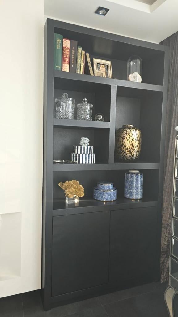 NIEUW boekenkast wandkast 120x220x40cm zwart, Huis en Inrichting, Tijdloos robuust strak, 100 tot 150 cm, 200 cm of meer, Met klep(pen)
