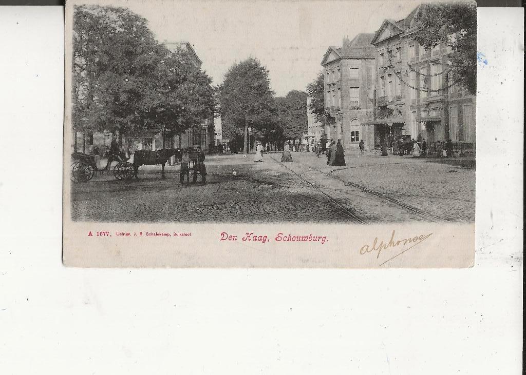 Den Haag Kon.Schouwburg met Koets Lichtdruk Schalekamp, Ophalen of Verzenden, Voor 1920, Gelopen, Zuid-Holland