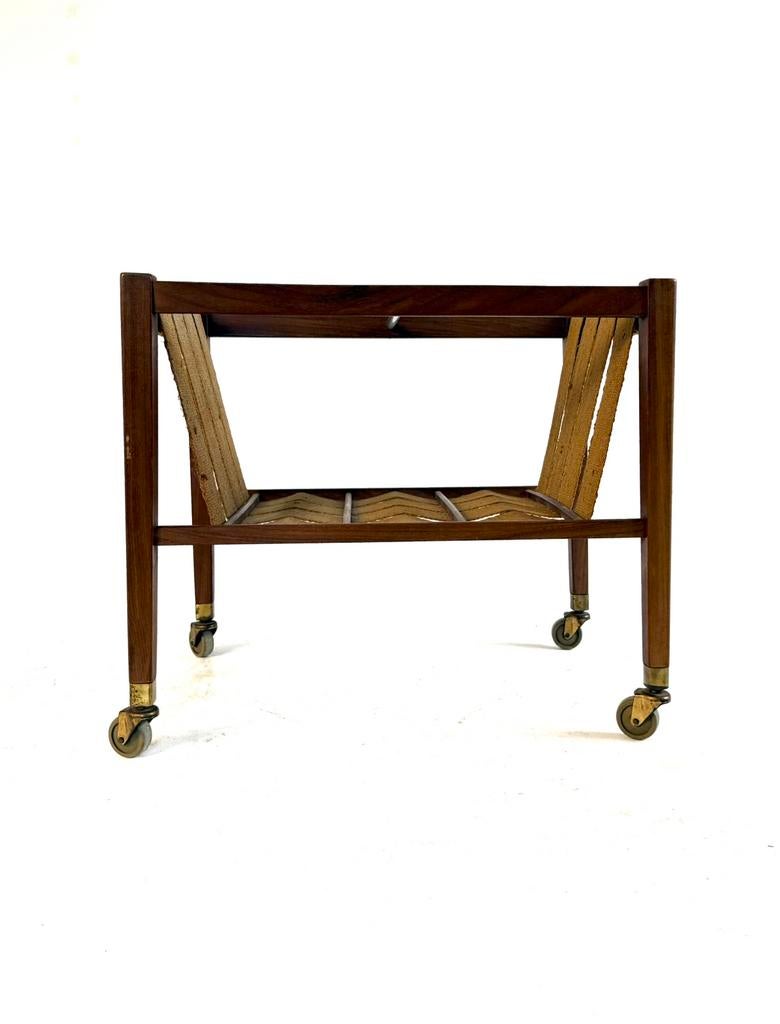 Vintage Deense teakhout & jute lectuurmand ‘60, Minder dan 55 cm, Vintage retro buisframe design rotan webbing papercord deens