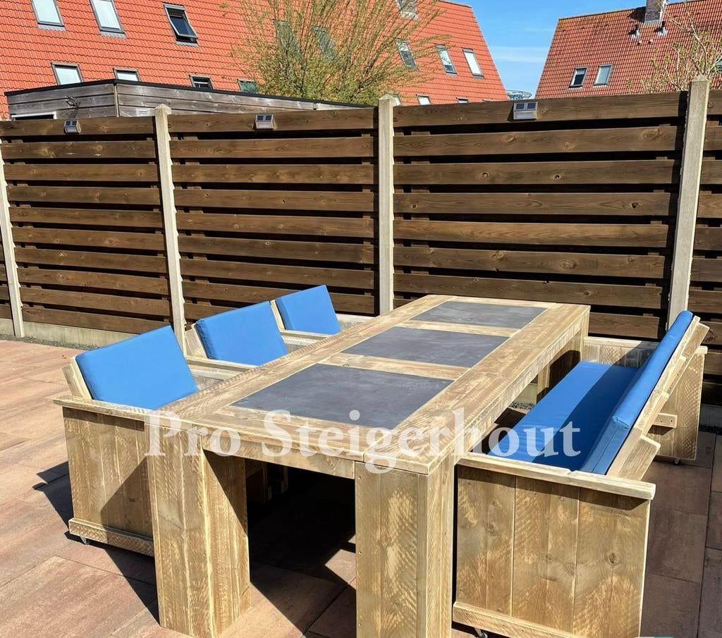 Foto 12 van Steigerhout Tuinset Tuintafel Eettafel met Stoelen & banken