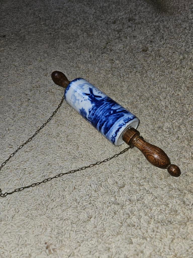 Delfts blauwe decoratieve deegroller met ketting, Ophalen of Verzenden