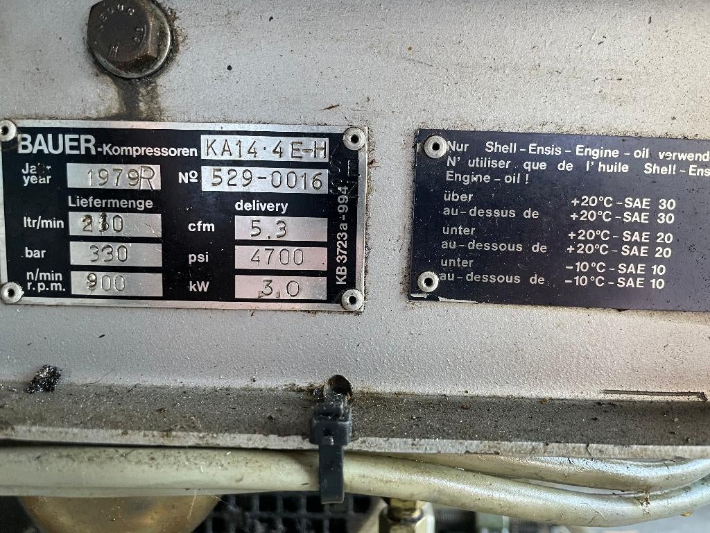 BAUER KA14 compressor, Doe-het-zelf en Verbouw, Compressors, Ophalen, Gebruikt, 200 tot 400 liter/min, Mobiel