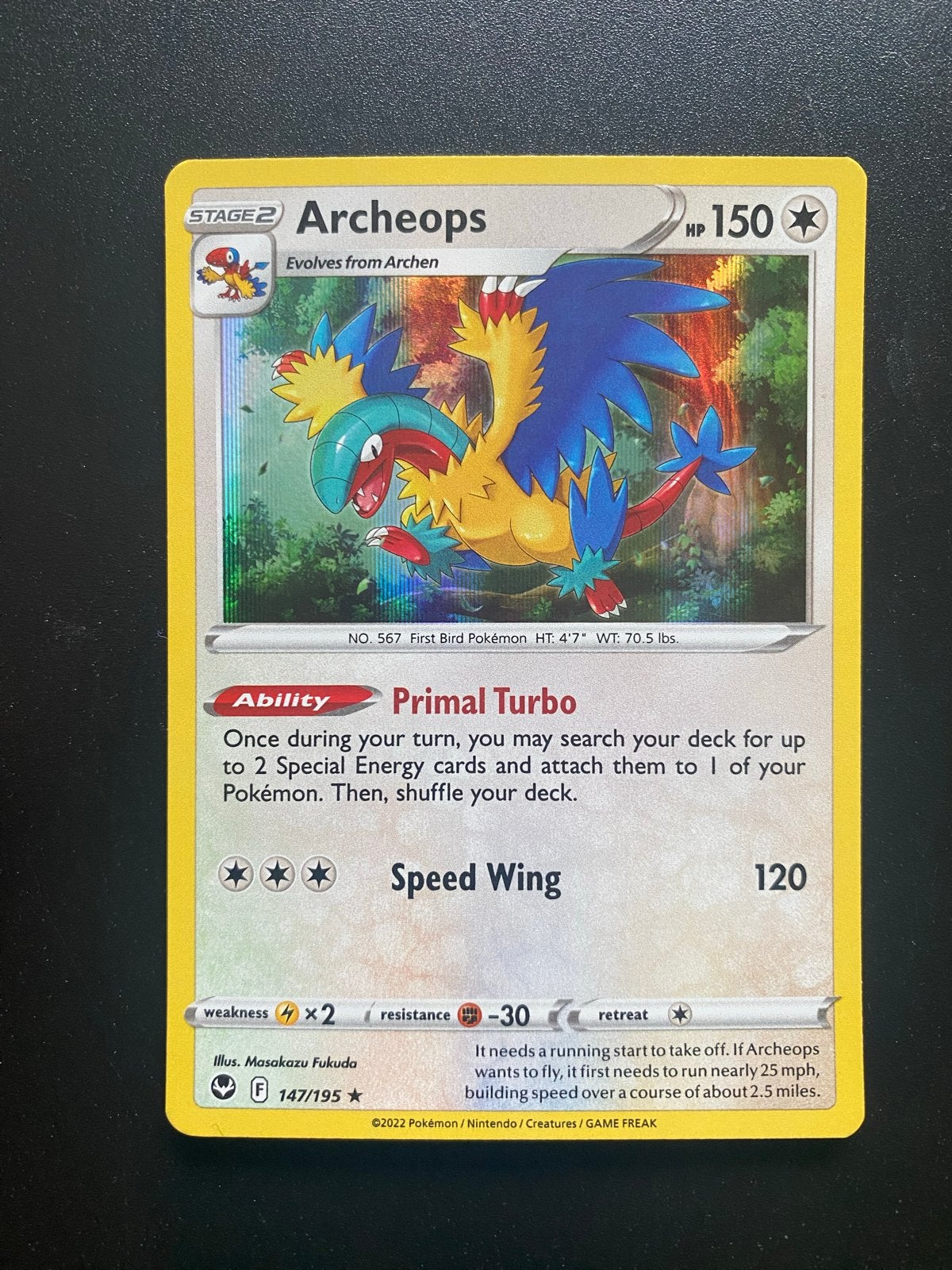 Archeops 147/195 Holo Pokémon Silver Tempest, Ophalen of Verzenden, Zo goed als nieuw, Losse kaart, Foil