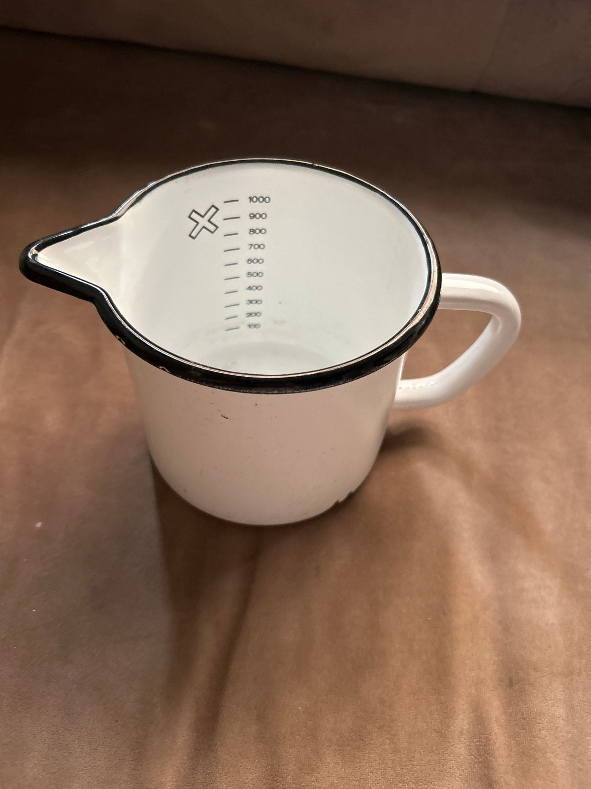 Vintage Wit Emaille Maatbeker - 1 Liter, Ophalen of Verzenden