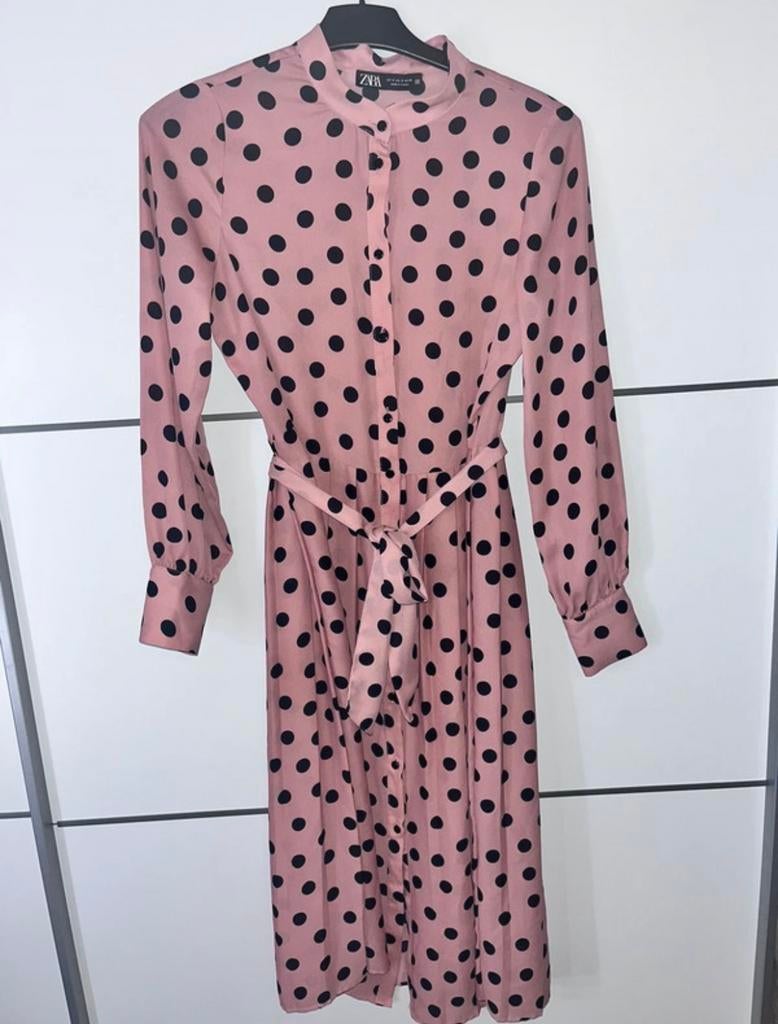 Zara jurk dames maat S roze met zwarte stippen, Ophalen, Roze, Maat 36 (S), Gedragen