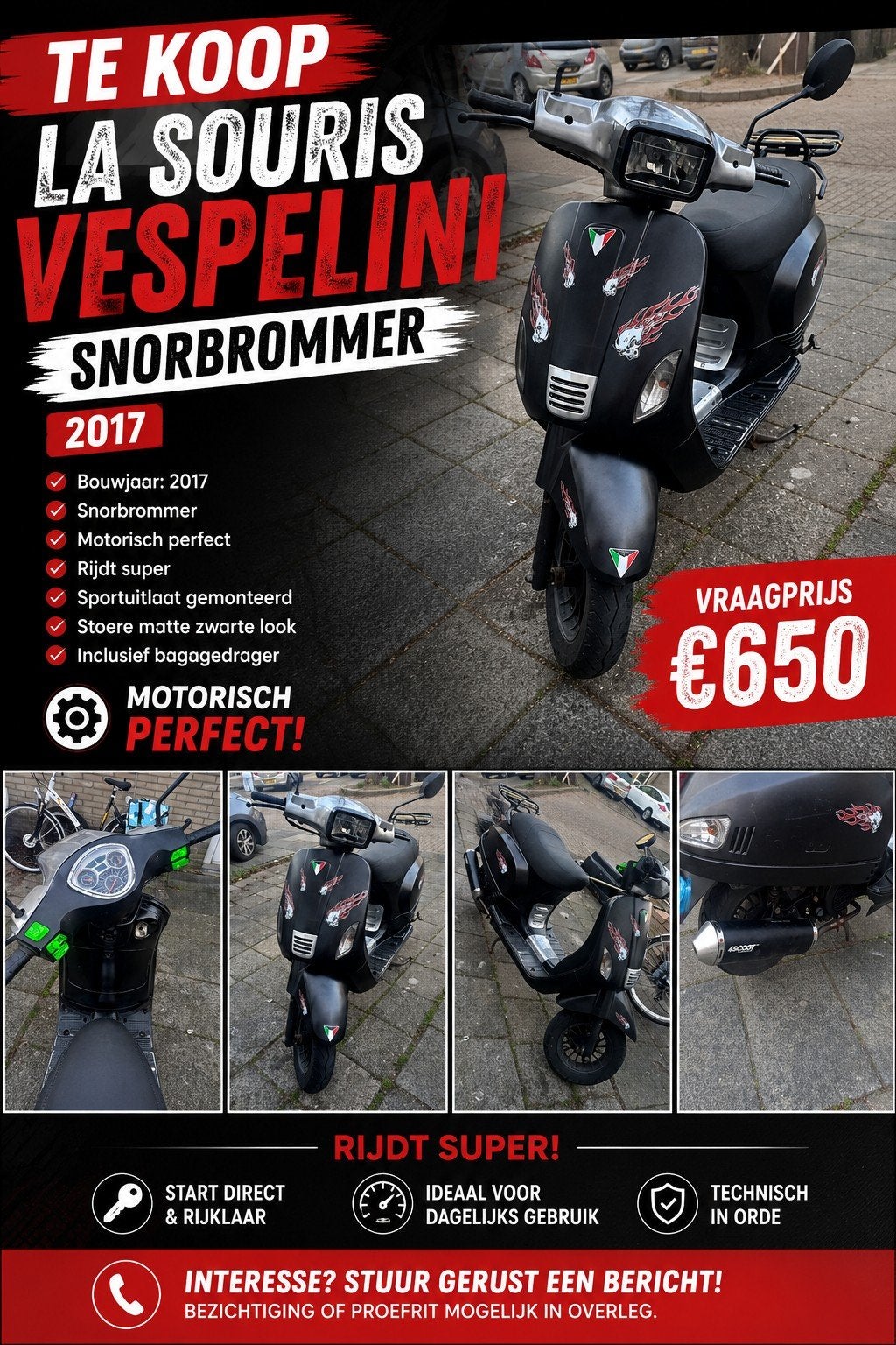 La Souris Vespelini Snorbrommer - Motorisch Perfect!, Fietsen en Brommers, Ophalen of Verzenden