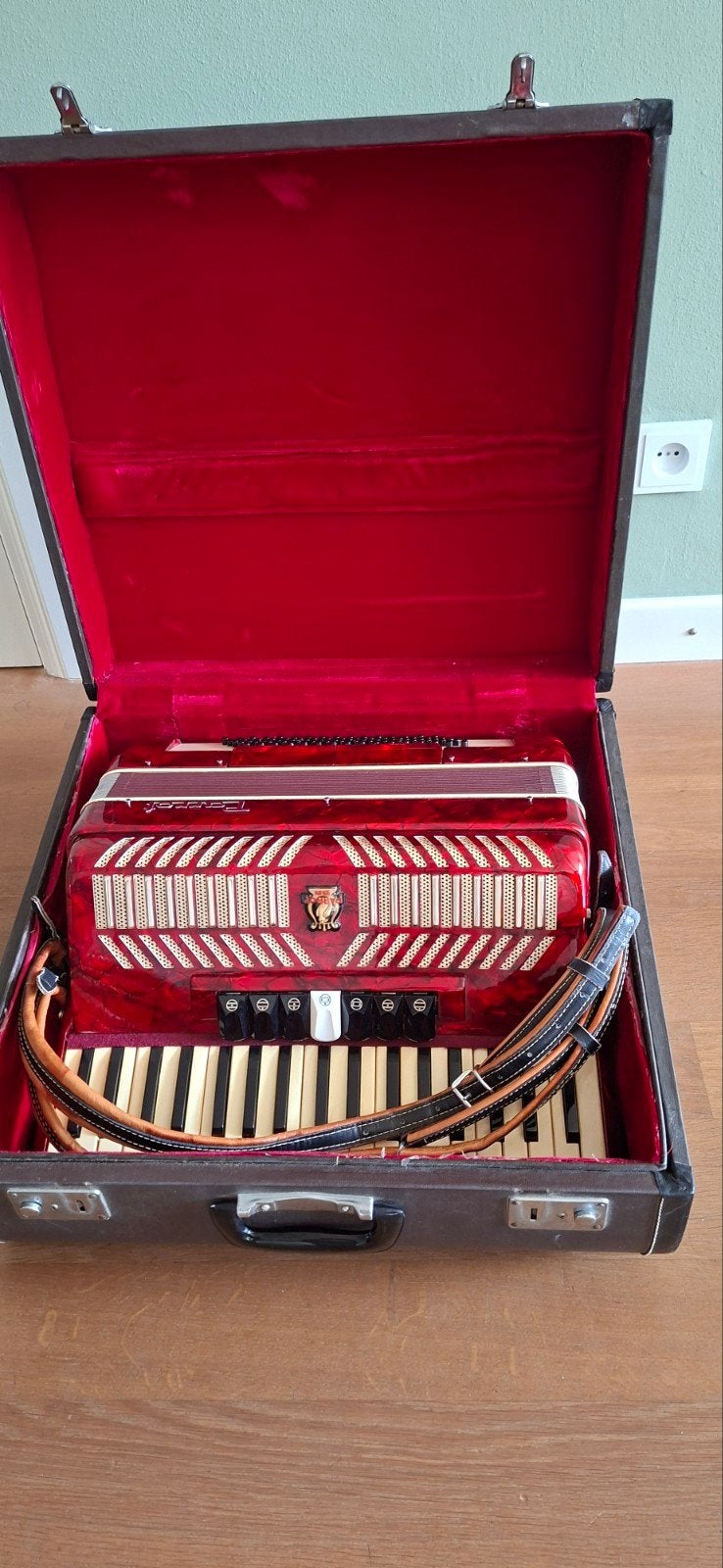 Prachtige rode Parrot accordeon - Weinig gebruikt, Muziek en Instrumenten, Accordeons, Ophalen