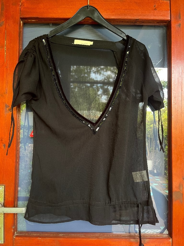 Leuke doorzichtige bloes 36 met glitter rand en korte mouwen, Zwart, Inovative clothes, Ophalen of Verzenden, Maat 36 (S)