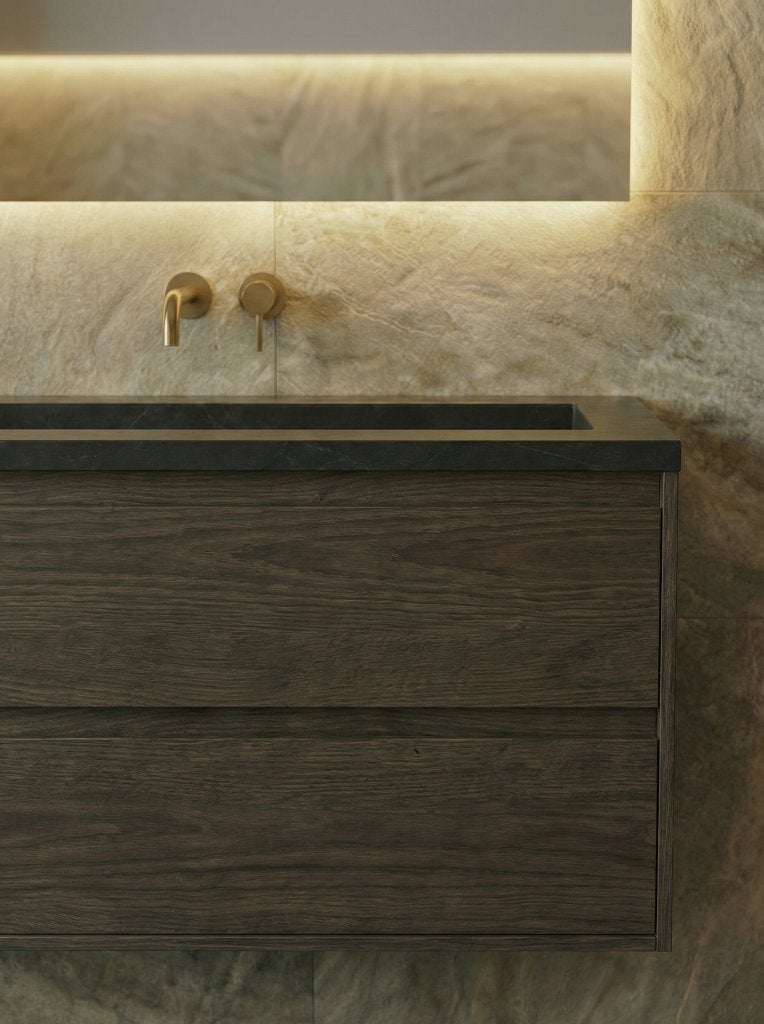 Exclusieve badmeubelset 120 cm massief eiken met graniet, Ophalen, 100 tot 150 cm, Nieuw, Minder dan 100 cm