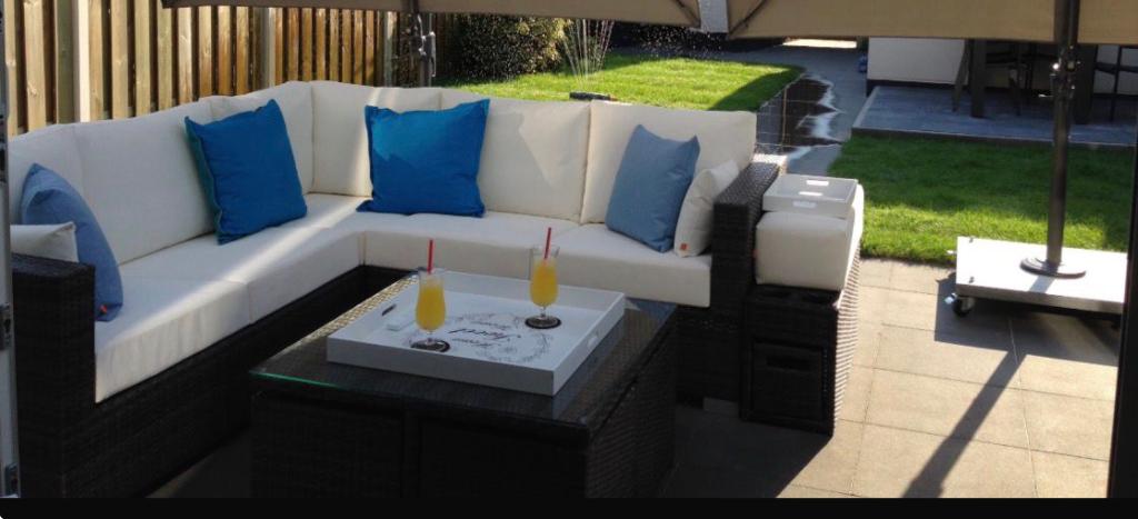 Lounge set Hoekbank, aparte fauteuil, hocker & tafel, Tuin en Terras, Ophalen, Gebruikt, Meer dan 8 zitplaatsen, Loungeset