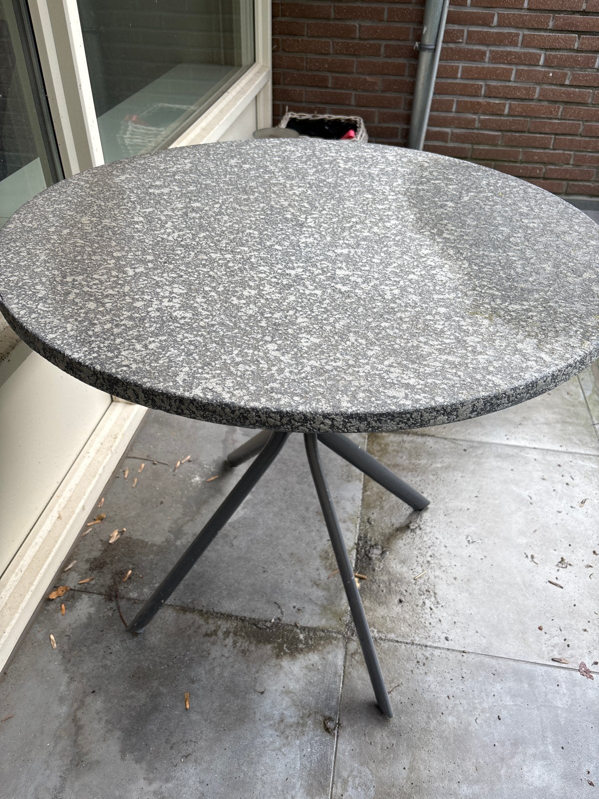 Ronde tuintafel met granietlook blad, Ophalen of Verzenden, Gebruikt, Rond, Metaal