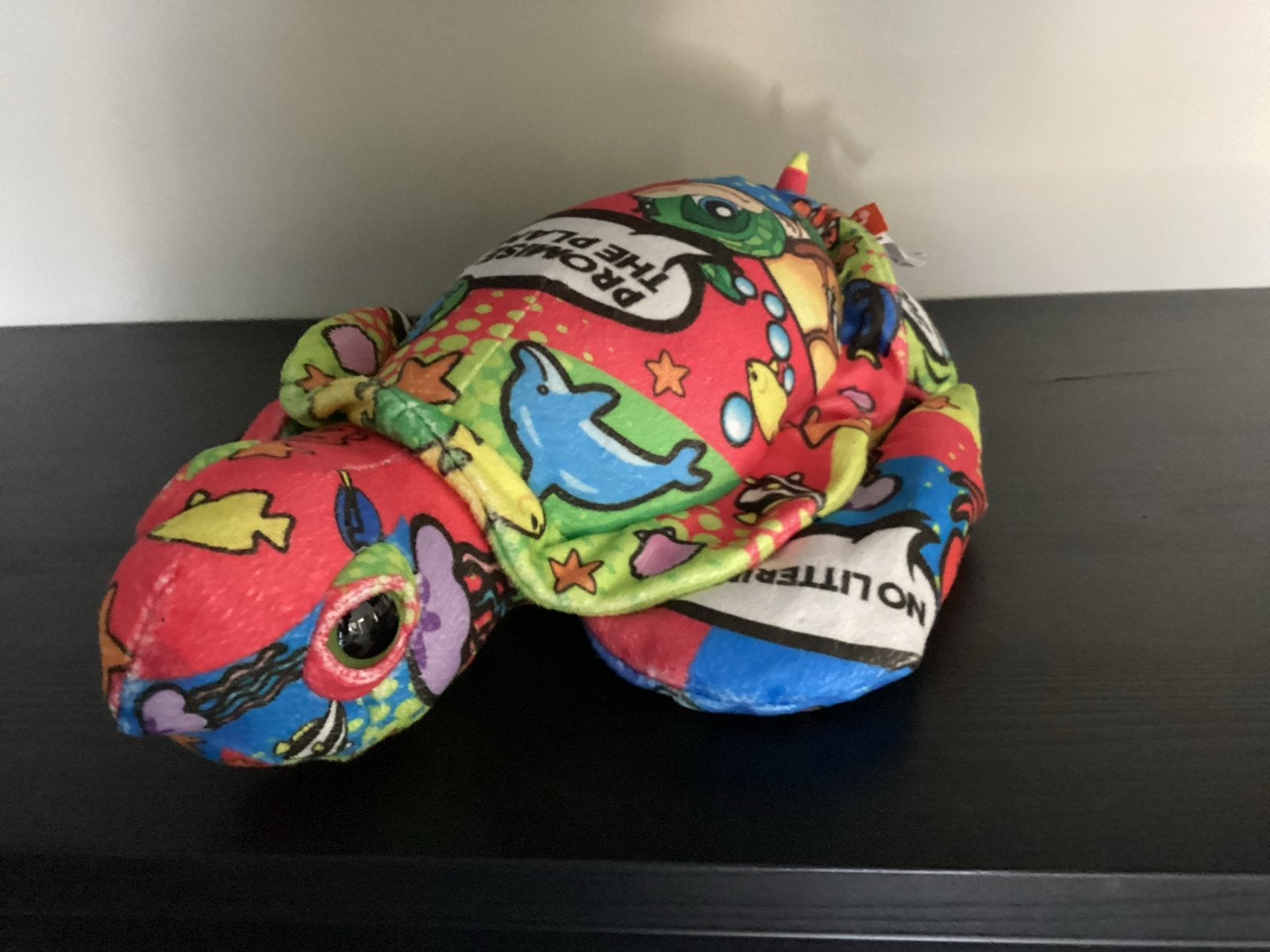 Kleurrijke schildpad knuffel met boodschap, Gebruikt, Overige merken, Overige karakters, Overige typen