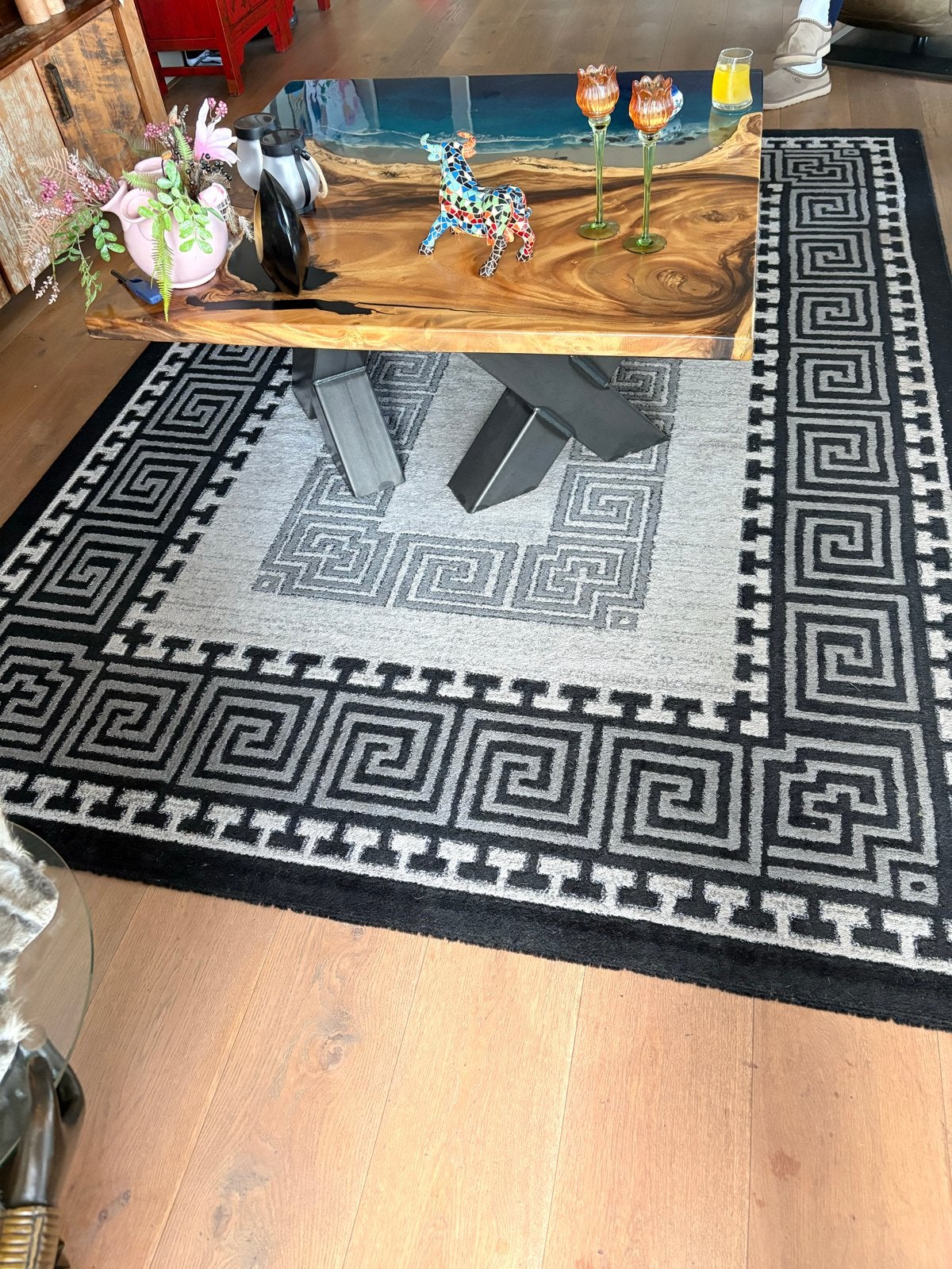 Modern zwart-wit vloerkleed met Grieks patroon 2.00x2.90, Ophalen, Gebruikt, Zwart, 200 cm of meer