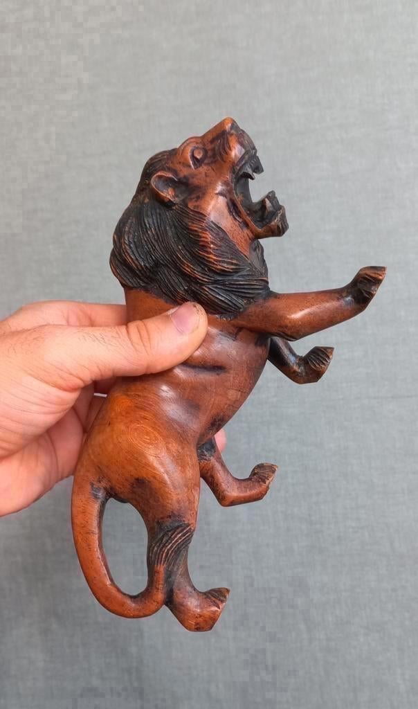Antiek handgesneden houten leeuw Wood Lion Sculpture, Antiek en Kunst, Ophalen of Verzenden