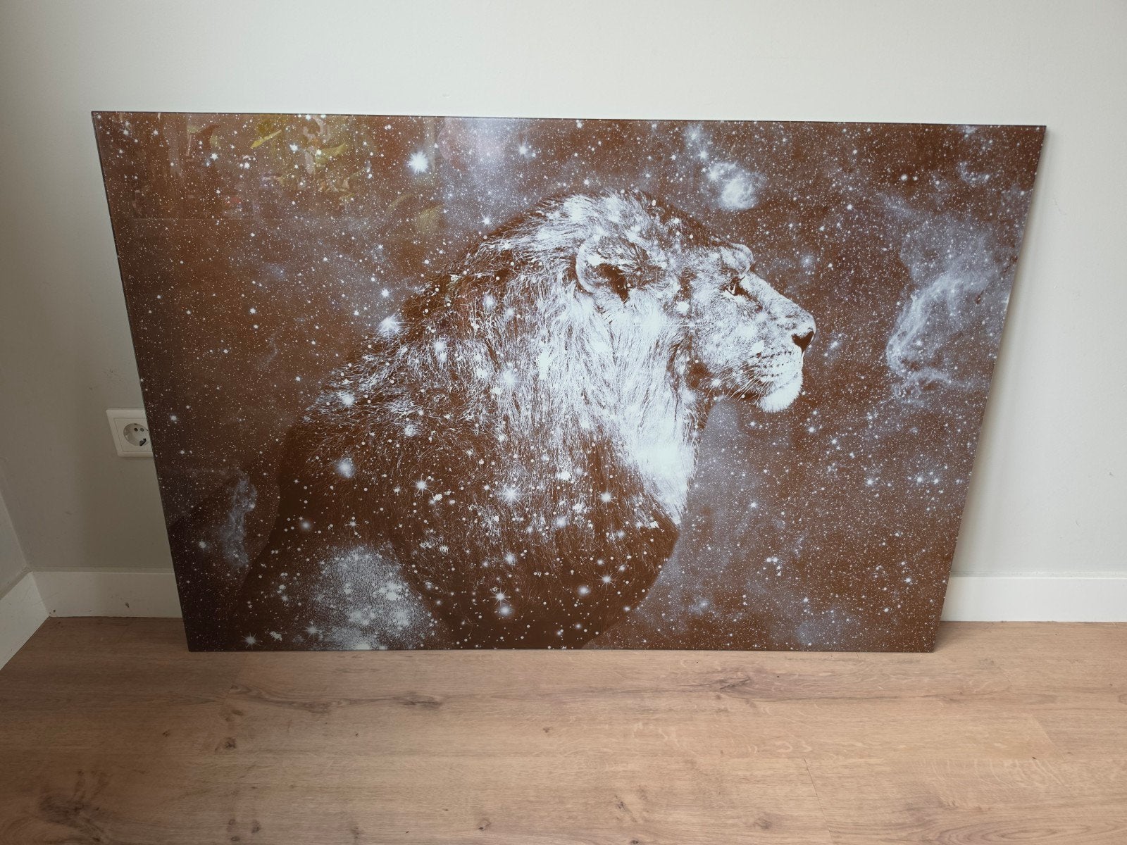 Glasschilderij Leeuw 120x80cm - Zo goed als nieuw, Huis en Inrichting, Woonaccessoires | Schilderijen, Tekeningen en Foto's, Ophalen