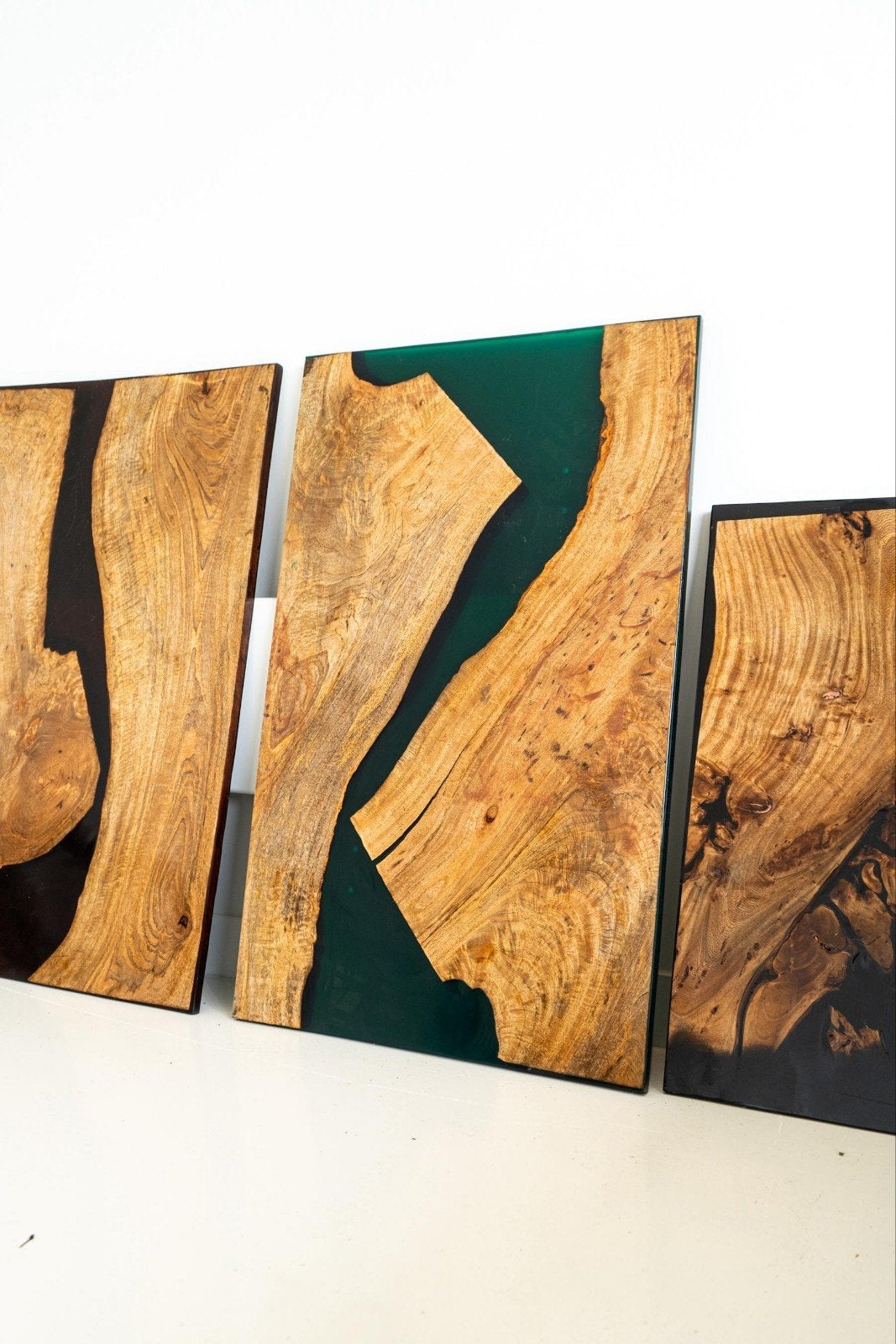 Handgemaakte Groene Epoxy Eikenhouten Tafel, Ophalen, 100 tot 150 cm, Epoxy, Nieuw