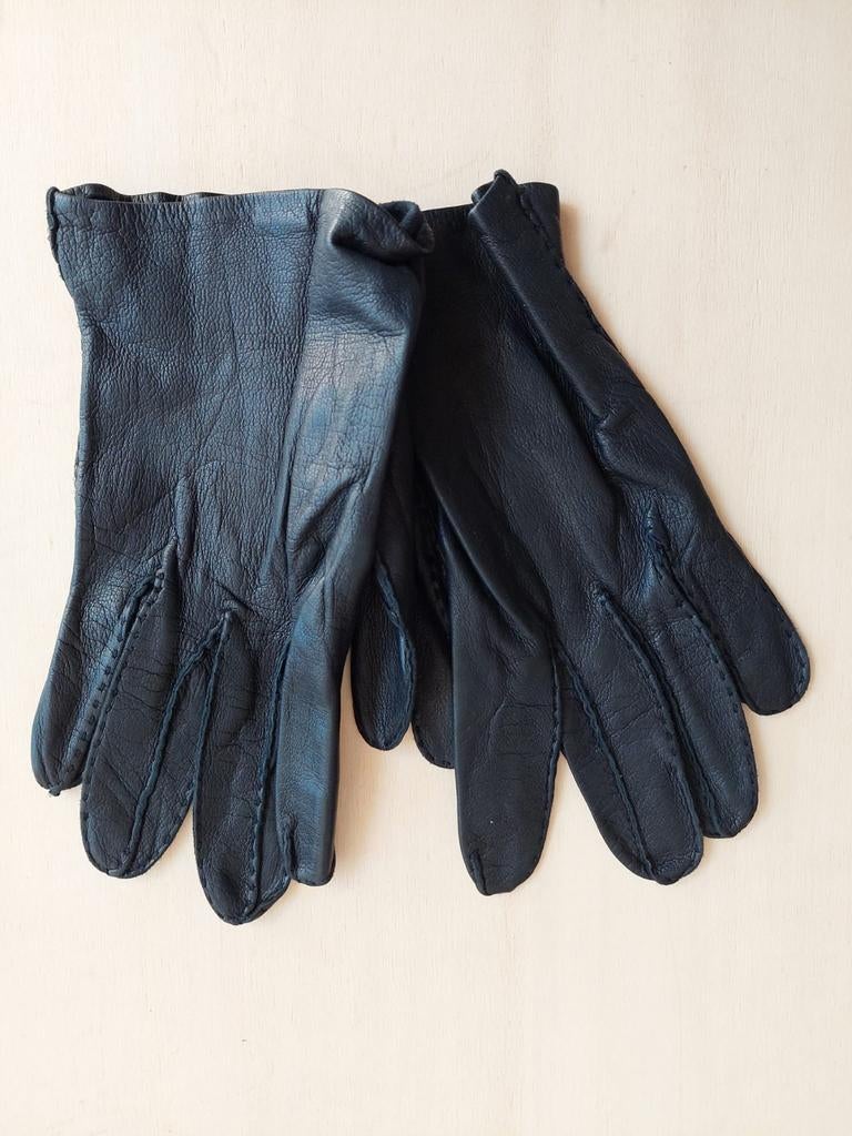 Donkerblauwe Leren Handschoenen Maat 8, Ophalen of Verzenden, Gedragen, Maat 38/40 (M), Handschoenen