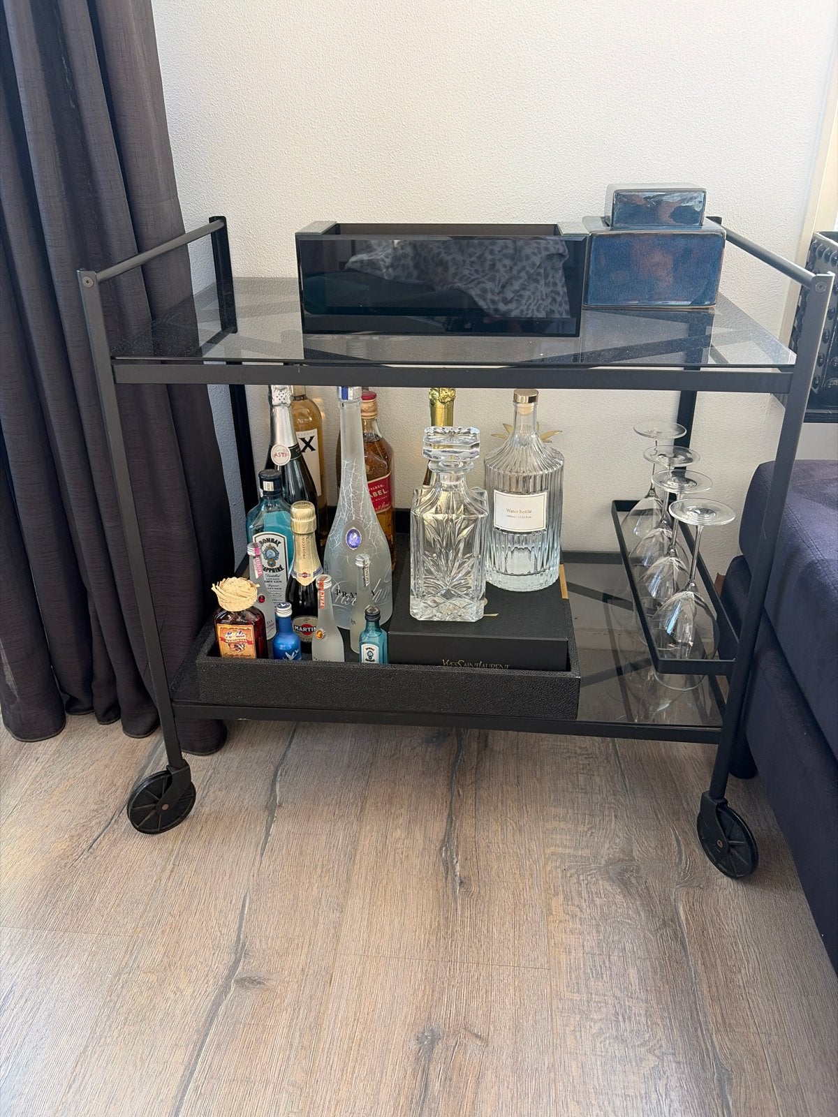 Vintage barcart Serveerwagen dranken trolley, Ophalen, Zwart, Zo goed als nieuw, Metaal