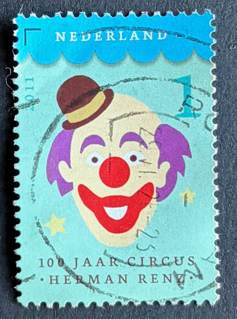 Postzegel Nederland Circus Herman Renz clown, Ophalen of Verzenden, Na 1940, Gestempeld