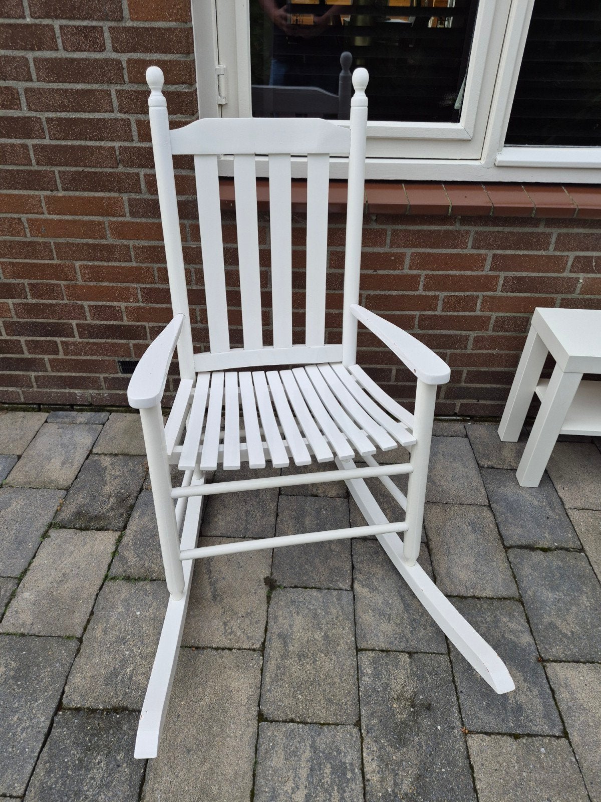 Witte houten schommelstoel, Huis en Inrichting, Stoelen, Gebruikt, Eén, Hout, Wit, Ophalen