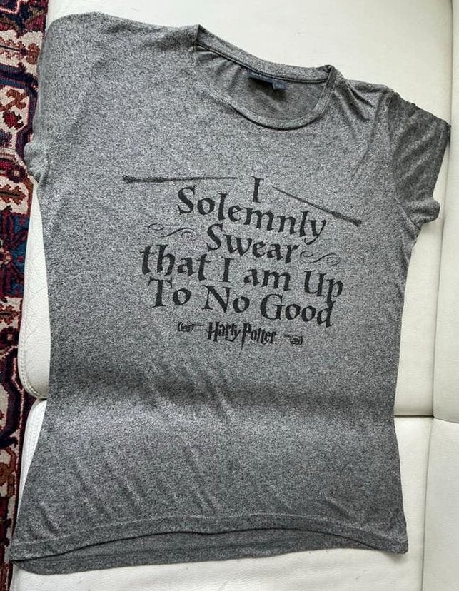 Harry Potter T-shirt - I Solemnly Swear - Maat 38, Ophalen of Verzenden, Gedragen, Maat 38/40 (M), Grijs