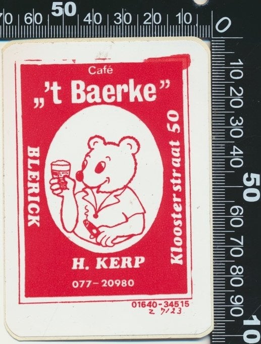 Sticker: Cafe Het Baerke - Blerick (Rood), Ophalen of Verzenden, Zo goed als nieuw, Bedrijf of Vereniging