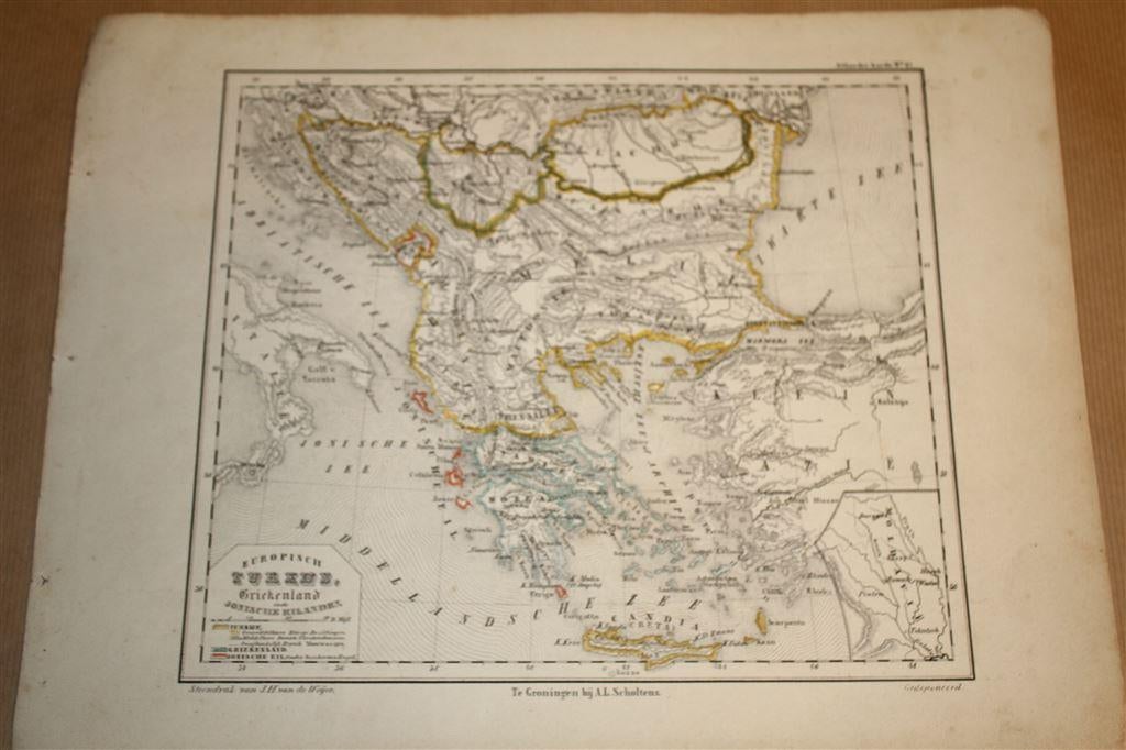 Zeldzame antieke kaart - Griekenland en Turkije - 1860 !!, Boeken, Atlassen en Landkaarten, Gelezen, Landkaart, 1800 tot 2000