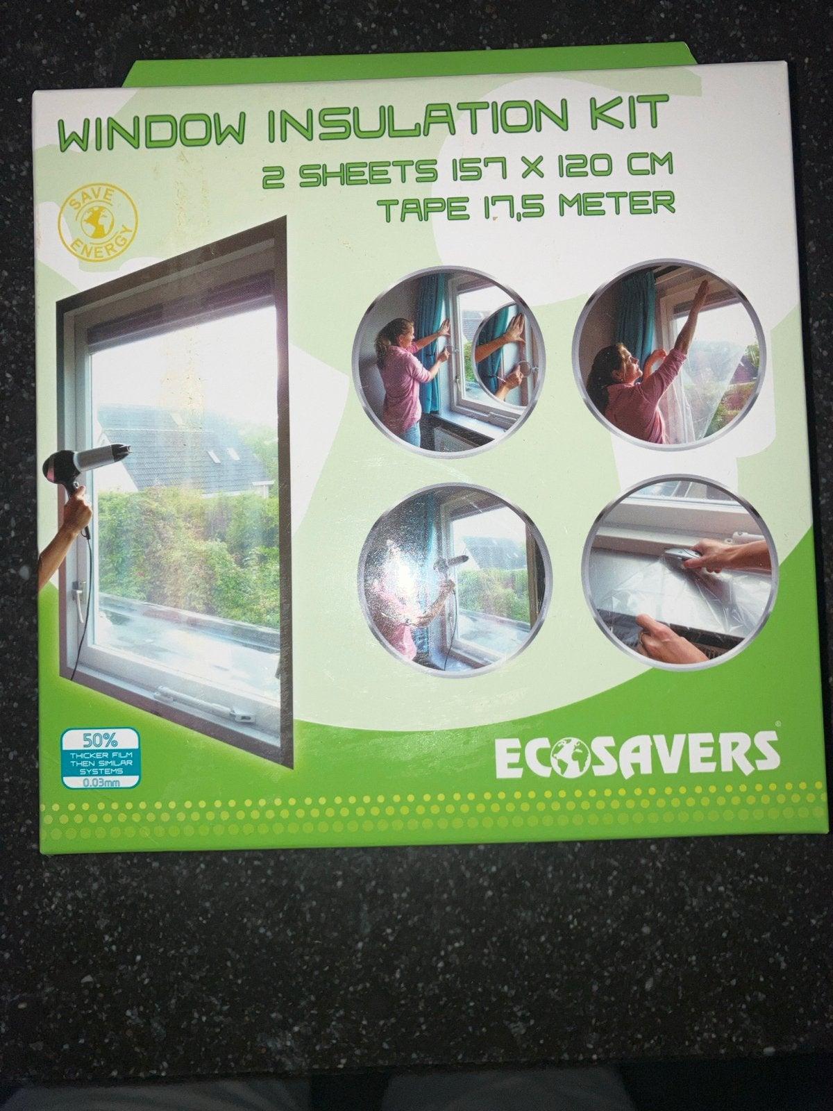Ecosavers Raamisolatie Kit - 2 vellen 157x120cm, 17,5m tape, Doe-het-zelf en Verbouw, Minder dan 4 cm, Overige materialen, Nieuw
