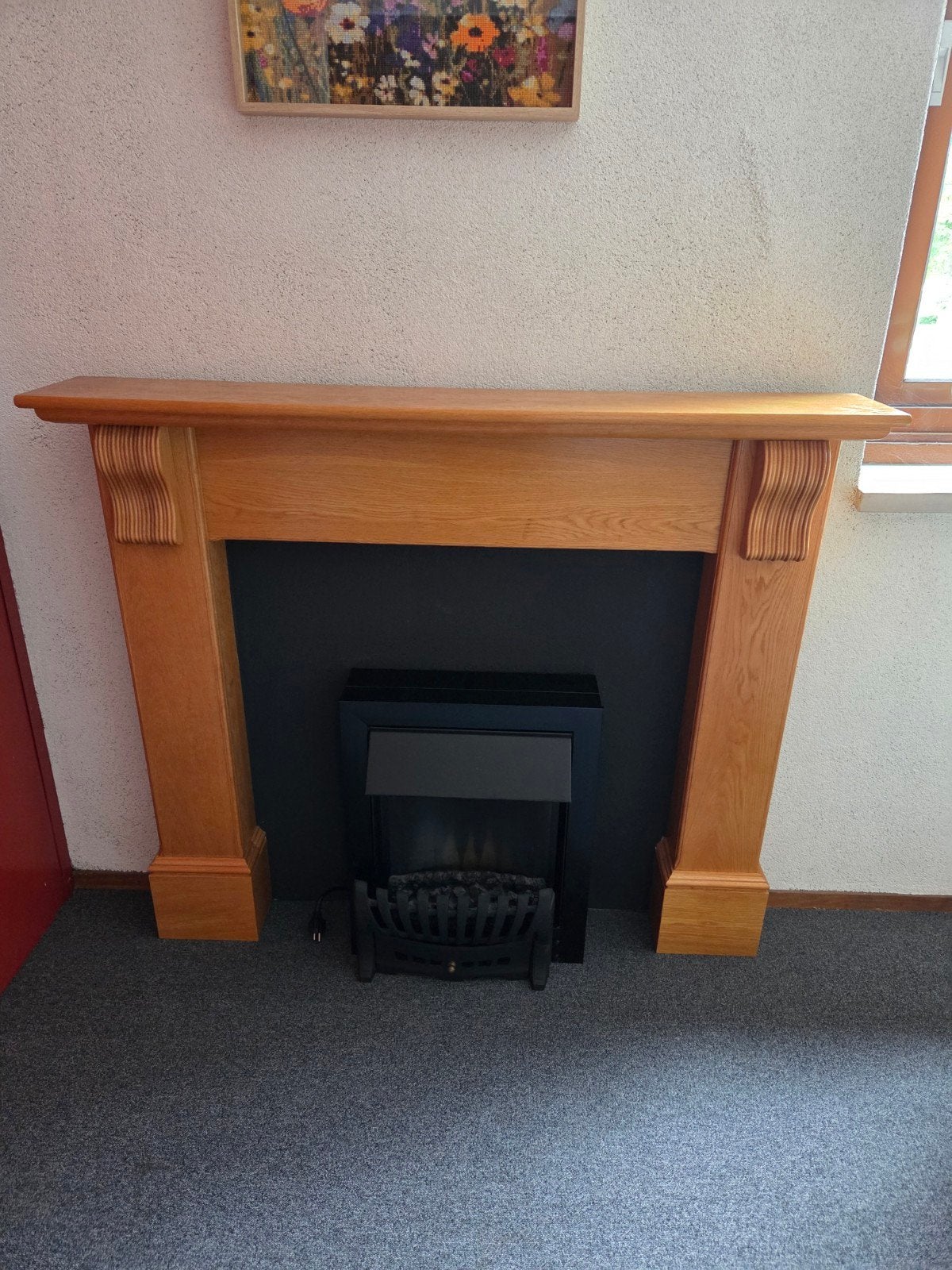 Houten schouw met elektrische haard b132x111h, Ophalen, Gebruikt, Vrijstaande haard, Elektrische haard