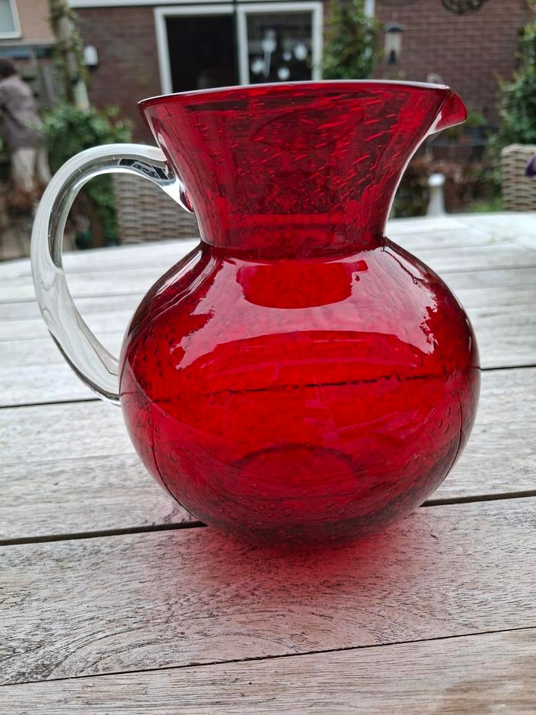 Antieke Victoriaanse robijn rode cranberry handgeblazen kan, Antiek en Kunst, Antiek | Glas en Kristal, Ophalen of Verzenden
