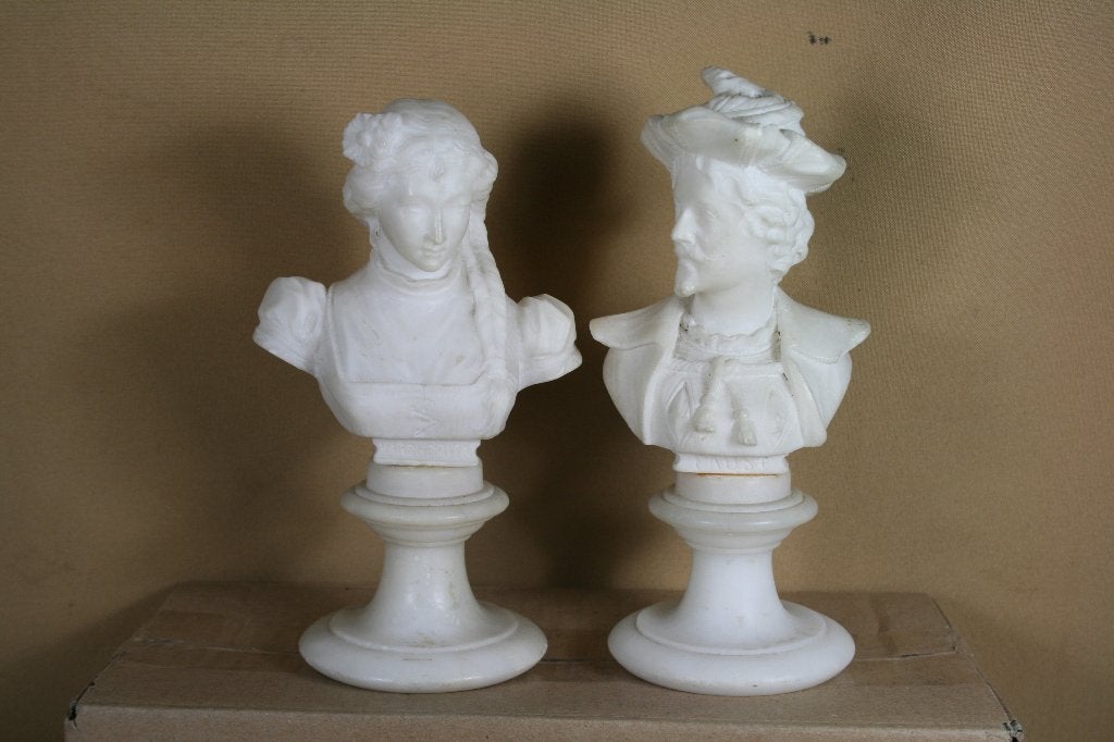 Stel antiek marmeren bustes Faust en Margherita, Antiek en Kunst, Groep mensen, Minder dan 20 cm, Buste, Ophalen of Verzenden