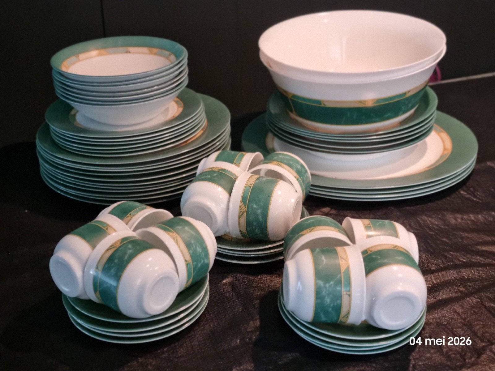 Uitgebreid servies set - Groen/Wit met gouden accenten, Ophalen, Porselein, Overige stijlen, Bord(en)