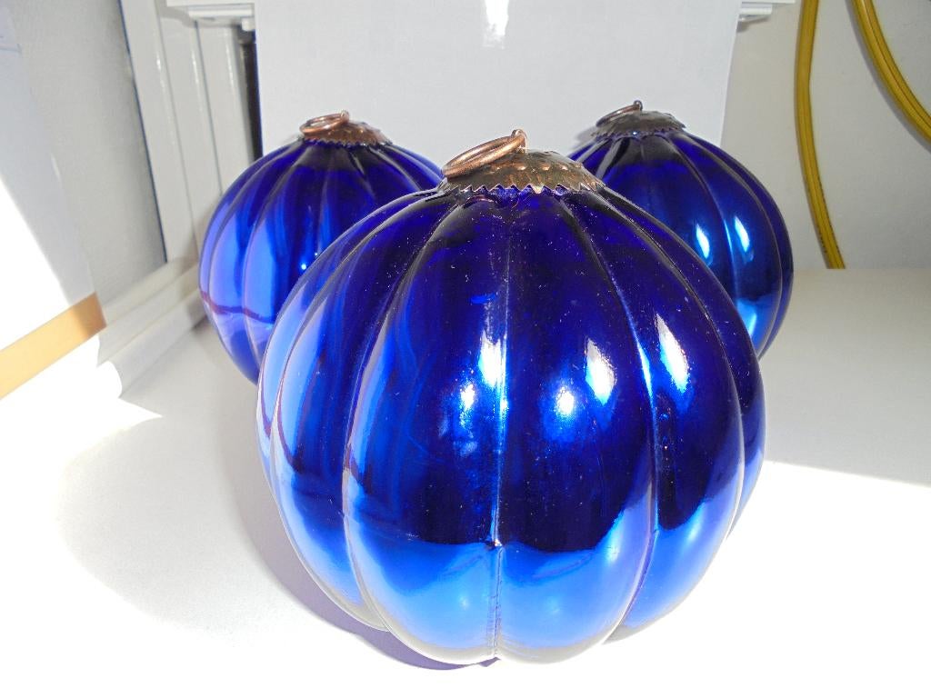 Heksenbollen 3 stuks Zwaar Glas Kerstballen Kerst blauw, Ophalen