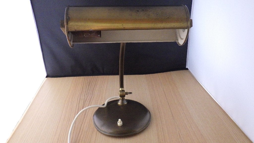 mooie oude tafellamp van metaal, Huis en Inrichting, Gebruikt, Vintage, E14 (klein), Ophalen of Verzenden