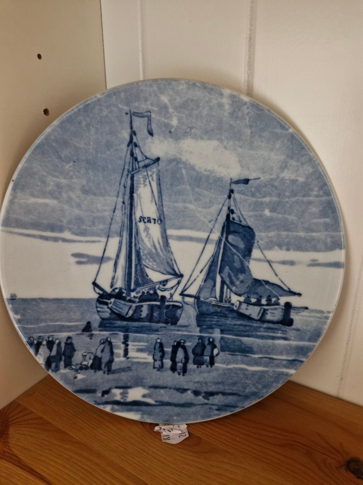 Delfts Blauw Wandbord met Schepen en Mensen, Ophalen of Verzenden