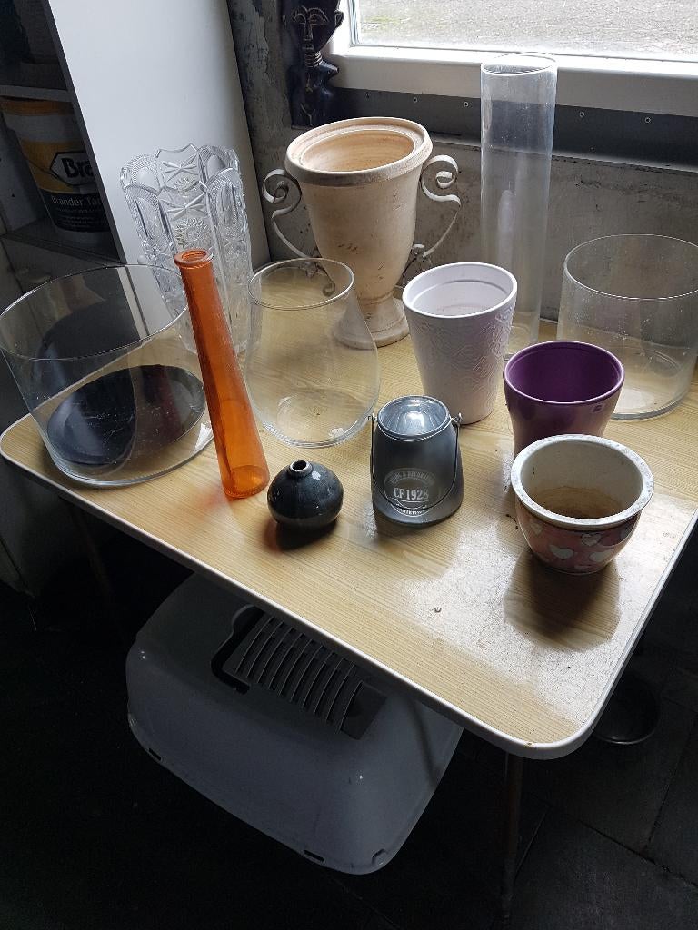 bloempotten, vazen, windlicht, glas-aardewerk,12 stuks, Tuin en Terras, Ophalen, Zo goed als nieuw, Overige vormen, Aardewerk