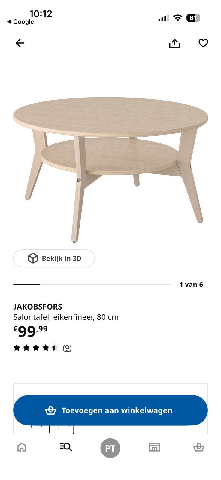 IKEA JAKOBSFORS Salontafel, eikenfineer, 80 cm, Ophalen, Nieuw, 50 tot 100 cm, Minder dan 50 cm