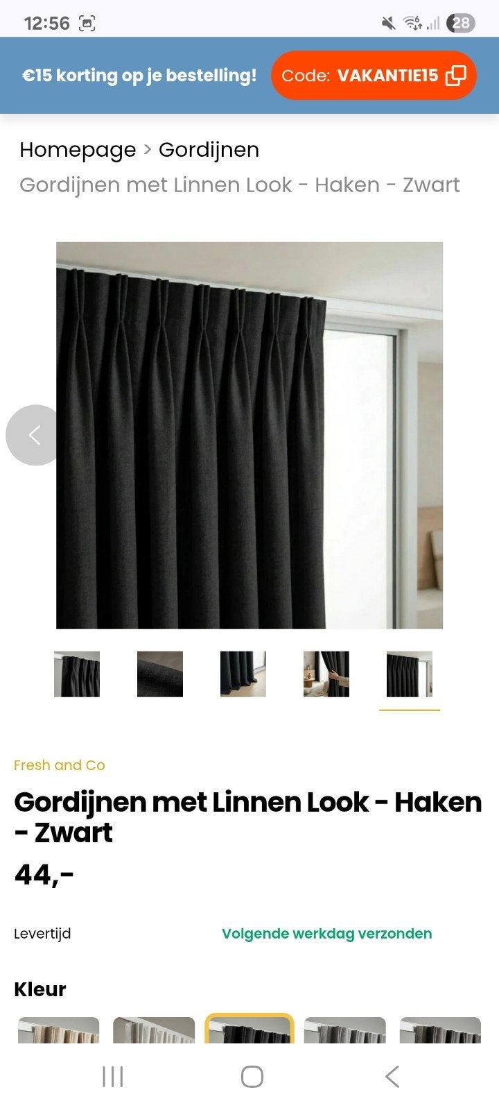 5x Zwarte Gordijnen met Linnen Look - 150x250 cm, Met haken, Zwart, Ophalen of Verzenden, Zo goed als nieuw