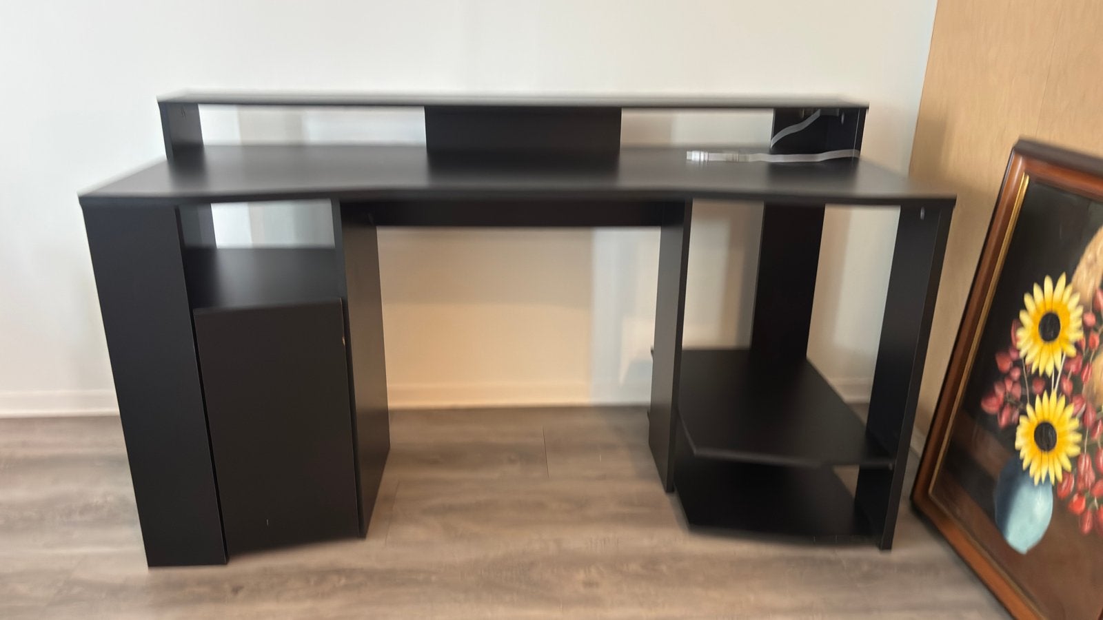 Zwart IKEA bureau met USB LED strip en opbergruimte, Ophalen, Gebruikt, Spaanplaat of MDF, IKEA