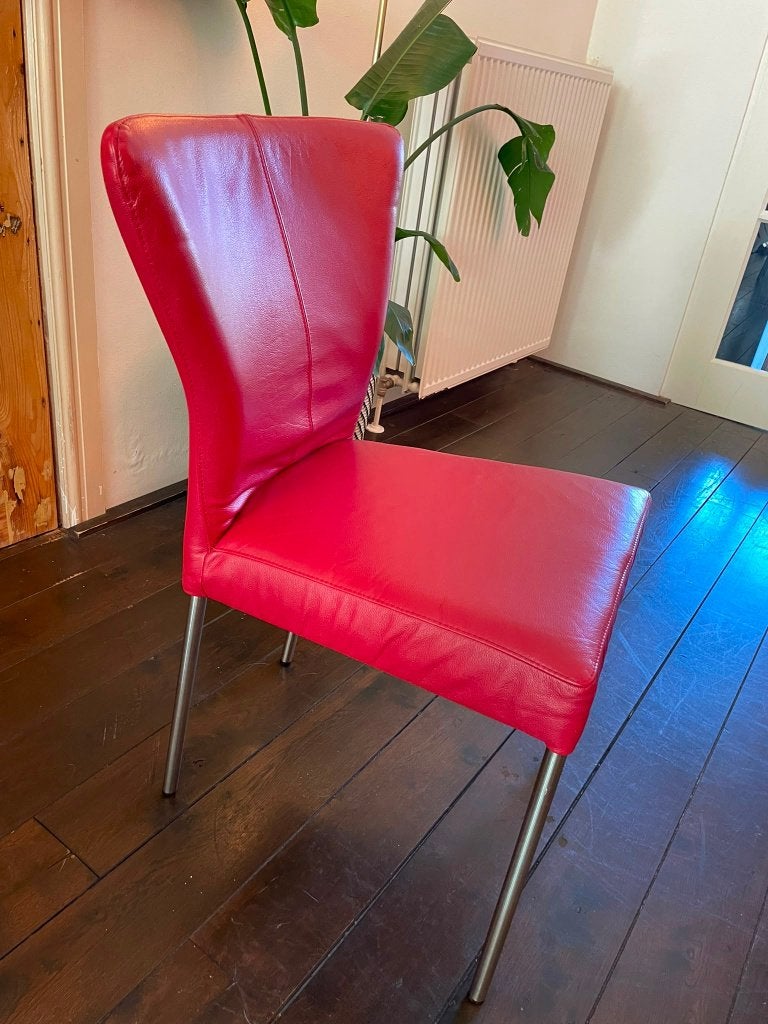 Rode leren eetkamer stoelen, Huis en Inrichting, Ophalen, Leer, Zo goed als nieuw, Vijf, Zes of meer stoelen
