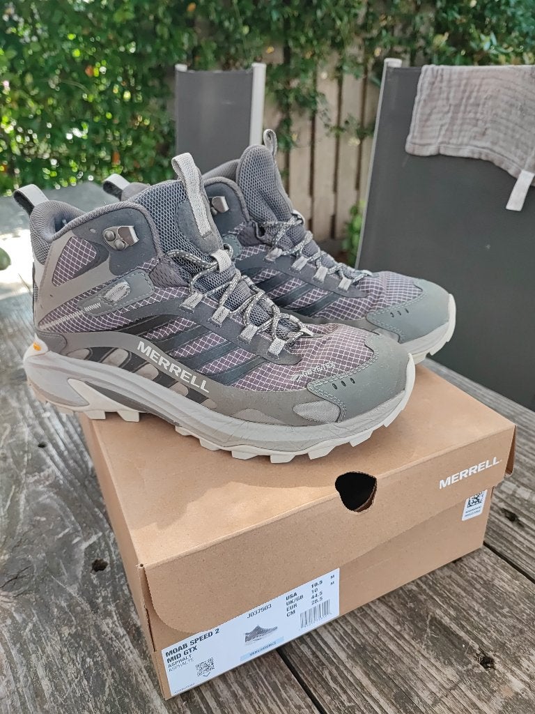 Merrell Moab Speed 2 MID GTX Maat 44.5 zgan a/b bergschoenen, Ophalen of Verzenden, Zo goed als nieuw, Schoenen